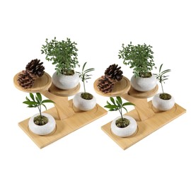 QruiLanTu Window Sill Plant Shelf，Desk Desktop Bamboo Plant Stand， Table Succulent Plant Stand for Home, Office, Living Room, Bedroom Decoration(2set)
