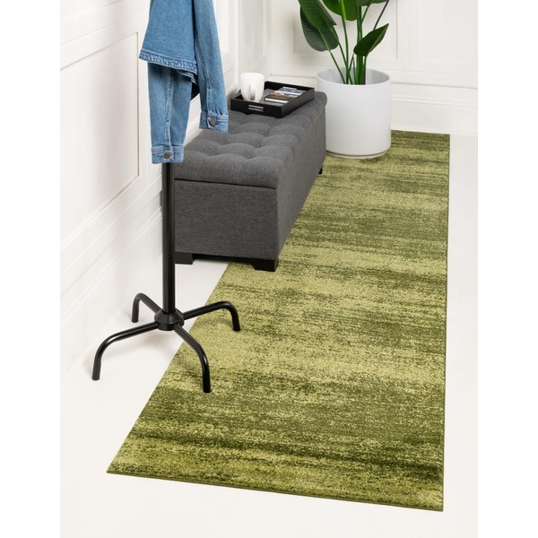 Unique Loom Del Mar Collection Area Rug-Transitional Inspired with Modern Contemporary Design, Runner 2' 7" x 10' 0", Green/Hunter Green