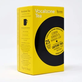 Vocalzone Tea for Throat & Voice Care – Lemon Ginger & Manuka Leaf. Caffeine Free Herbal Tea Blend. 25 Tea Bags. Contains Liquorice, Slippery Elm.