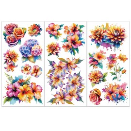 OLYCRAFT 3pcs/Set Colorful Flower Rub on Transfers for Furniture and Crafts 15x30cm Lily Rose Dahlia Furniture Decals Watercolor Flower Transfer Stickers Rub on Decals for Wood Furniture Home Decor