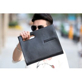 Rubitas Men's 2nd Bag, Clutch, Handheld, Back, Casual, Business, Leather, black 01