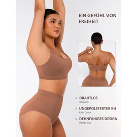 FeelinGirl Women's Non-Wired Soft Bra Unpadded Comfortable Bralette with Wide Adjustable Straps Breathable for Everyday Use and Sleep, Moc Brown, S