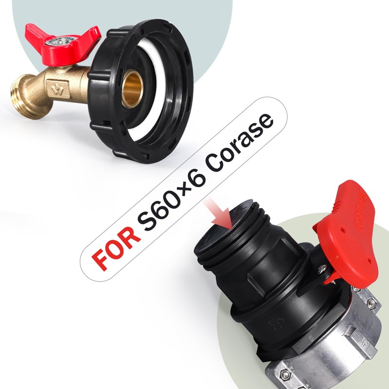 UMETASS IBC Tote Valve, 2.95" Coarse Thread IBC Tote Adapter,