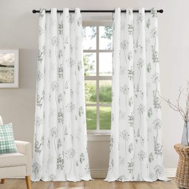 Sage Green Curtains 84 Inch Length for Living Room 2 Panels Set 80% Blackout Cottage Core Garden Wildflower Watercolor Darkening Floral Boho Curtain Drapes for Bedroom 84 Long,Light Green and Grey