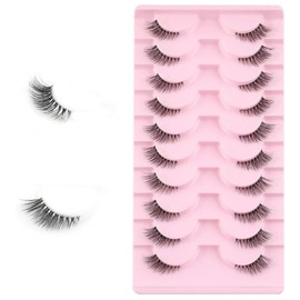 SGERUFZ 10 Paar Natürlich Halbe Falsche Wimpern Klare Band Künstliche Wimpern Cateye Wispy