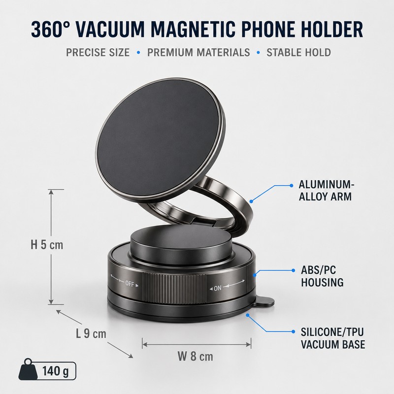 360° Vacuum Magnetic Phone Holder for Hands-Free Use - Foldable