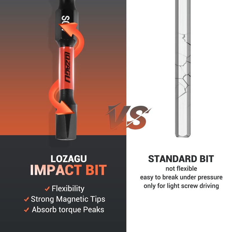 LOZAGU 10Pcs Square Drive Bits Set, 4” Long Premium S2