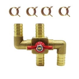 Solid Brass 5/8 Inch Heater Control Valve, 4-way Automobile Heating Water Valve, Brass Automotive Integrated Manual Control Valve, Heater Core Bypass with 4 Clamps(16mm)