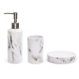 Bodico White 3-Piece Marble Bathroom Accessory Set