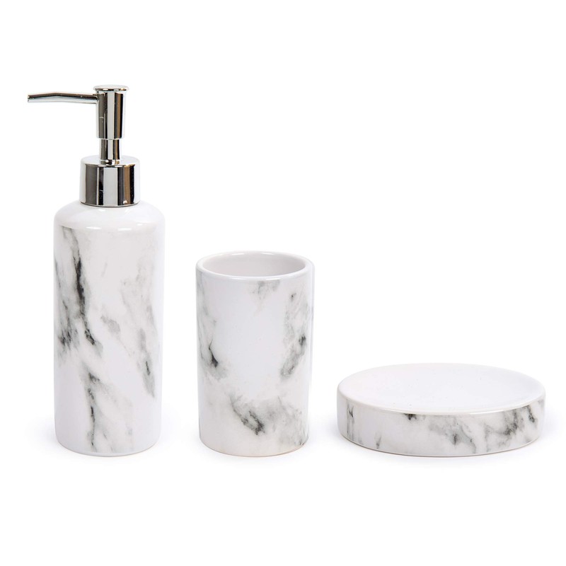 Bodico White 3-Piece Marble Bathroom Accessory Set