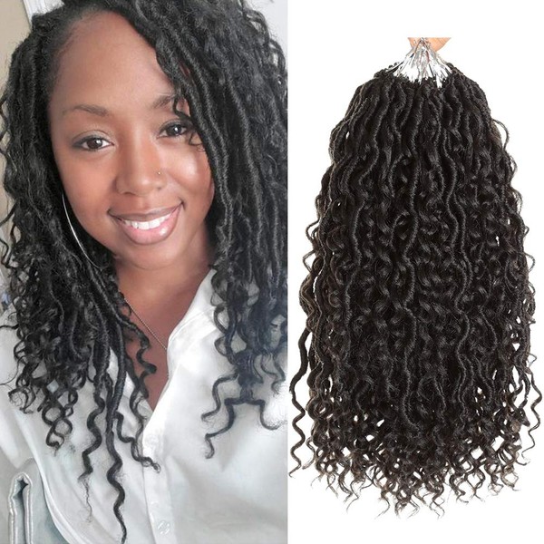 Goddess Locs Crochet Hair 14 Inch 5packs River Locs Wavy Crochet With Curly Hair In Middle And Ends Synthetic Braiding Hair Extension (14 inch, 5Packs/120Sstrands,1B)