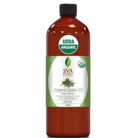 USDA Certified Organic Cold Pressed Castor Oil 32 Oz Used for Eyelashes, Eyebrows, Hair Growth, Skin Nourishment - 100% Pure Natural Premium, Therapeutic Grade by SVA Organics