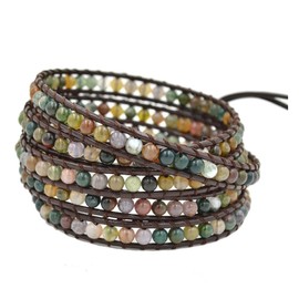 YGLINE Handmade Leather Wrap Bracelet Agate Wrap Adjustable Bead Bracelet