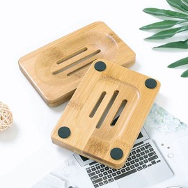 1/2 Packs Wooden Bamboo Soap Dish Storage Holder, Rectangle/Square/Round Wooden Bamboo Handmade Craft Soap Dish for Soap,Sponge Storage and More