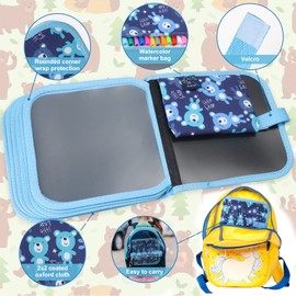 Qrytoi Qrytoi Erasable Doodle Set for Kids - Reusable Magic Drawing Book with 12 Watercolor Pens 14 Page Drawing, Road Trip Car Game Writing Painting Set for Boys and Girls (Bear)