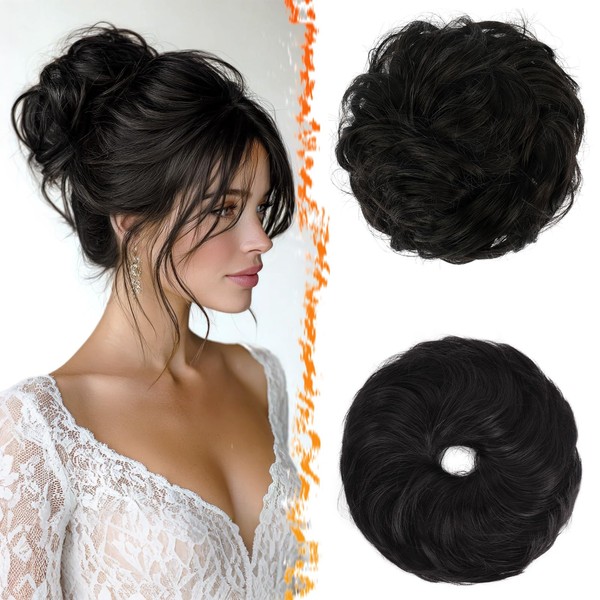 BARSDAR 2 PCS Messy Bun Hair Pieces, Elastic Natural Black