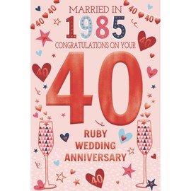 ICG 2025 Ruby Anniversary Card - 40 Years - Year You Were Married Card with Married in 1985 Love Hearts and Champagne Design and Special Finishes - Eco-Friendly Card for Couples, Both of You