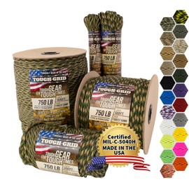 TOUGH-GRID 750 Paracord Rope Nylon Parachute Cord, Made in USA Survival Kit, Outdoor Adventures, Camping, Tactical Gear & Emergency Supplies, Military Type IV Mil-Spec