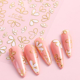 2 Sheets Flower Nail Stickers 3D Nail Decals with Gold Outline Self Adhesive Stickers para uñas Nail Art Decals for Stunning Manicure Design Nail Accessories for Nail Art DIY for Nail Decoration