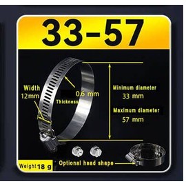 LALOCAPEYO 10 PCS 304 Stainless Steel Adjustable 33-57mm Range Worm Gear Hose Clamp Perfect for Plumbing Automotive and Mechanical Applications Large Adjustable Worm Gear Hose Clamp Series (33-57)