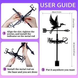 beinkmake Blue Heron Weathervane Metal Wind Vane Arrow Weathercock Garden Decoration Wind Direction Indicator Stake Roof Mount Ornament for Farmhouse Yard Outdoor