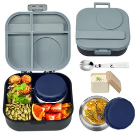 Aimsnk Bento Lunch Box for Kids with 12oz Soup Thermo,4 Compartments Lunch Box Containers Kids, Includes Foldable Spoon &Sauce Jar, BPA Free&Leak proof,Insulated Food Jar for Travel,School,Picnic