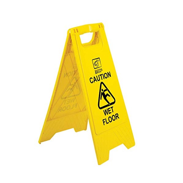 Wet Floor Sign With âCaution Wet Floorâ Imprint on Bright Yellow Portable and Durable A-Frame Safety Cone (1)