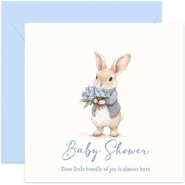 Baby Shower Greeting Card for Mummy To Be, Baby Boy Blue Bunny Rabbit Design - Cute and Adorable Maternity Gifts for Colleague - Best Wishes For Pregnancy Leave Presents, Congratulations to Her