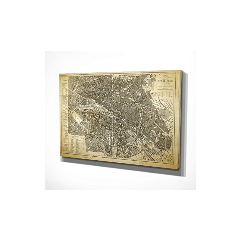 Paris Map Blue Gallery Wrapped Canvas Wall Art