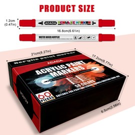 ADADA 58 Colors Acrylic Paint Markers, Dual Tip Acrylic Paint Pens with Fine Tip & Brush Tip and 40% Additional Ink for Wood, Rocks, Canvas, Paper, Colouring Books, Fabric, Glass, (60 Pieces)