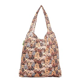 ECO CHIC Lightweight Foldable Reusable Shopping Bag | Water Resistant Shopping Tote Bag | Folds Into Attached Pouch for Storage | Made from Recycled Plastic Bottles (Stacking Dogs Black)