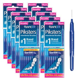 Piksters Interdental Brushes, Size 000, 10 Count - 10 Pack, Interdental Tooth Brush for Extremely Tight and Fine Gaps, Gum Soft Bristles for Plaque Removal, Safe for Braces (100 pk)