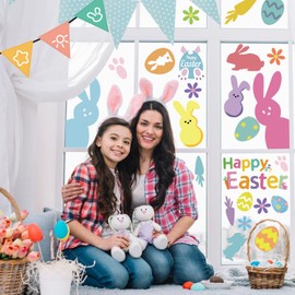9 Sheet Easter Window Clings Decorations, Easter Decorations for Glass Windows, Holiday Decals for Bunny Radish Eggs Party Easter Supplies