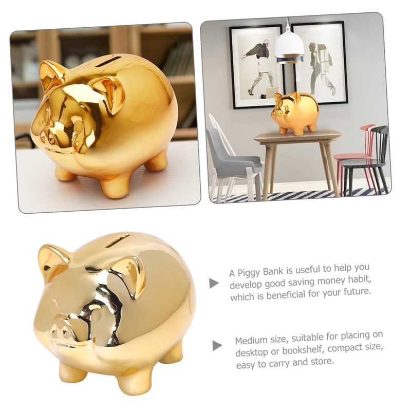 HONITANO Ceramic Piggy Bank Cute Pig-Shaped Money Box for Home