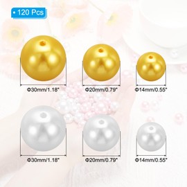 PATIKIL 120 Pieces Vase Fillers Pearls, 14/20/30 mm Vase Filler Pearl Bead Vase Centerpieces Floating Pearl Bead with Hole for Vase Decoration, Cream/Gold