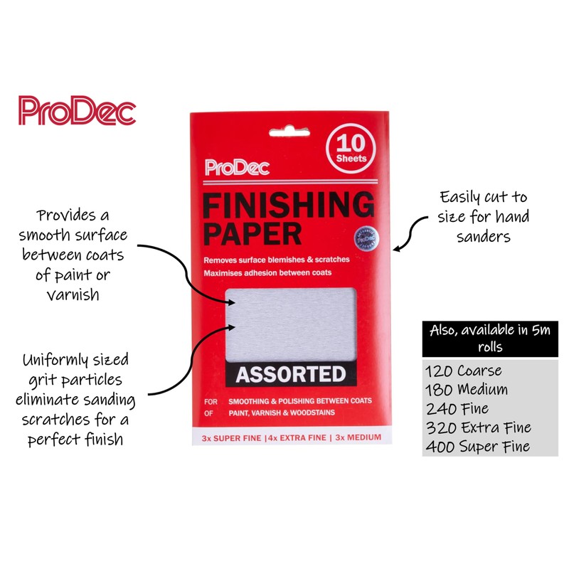 ProDec 10 Sheets Assorted Grades Finishing Paper for Sanding Between