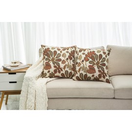 Mika Home Set of 2 Jacquard Tropical Leaf Pattern Throw Pillow Covers Decorative Pillowcase 20X20 Inches,Coral Cream