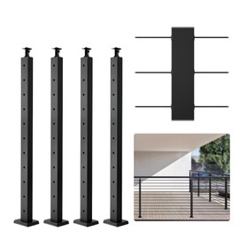 VEVOR 4-Pack Cable Railing Post, 36" x 1" x 2" Steel Horizontal Hole Deck Railing Post, 11 Pre-Drilled Holes, SUS304 Stainless Steel Cable Rail Post with Horizontal and Curved 4JZLGZHS9142C2KYMV0