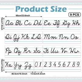 Humyoun Set of 9 Cursive Writing Bulletin Board Cursive Alphabet Wall Strip for Teacher Supplies, Classroom Teaching Tool, Homeschooling, Kids Education(Simple)