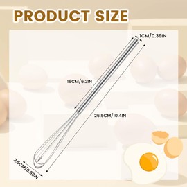 1 pcs Mini Whisks Stainless Steel Skinny Whisk Egg Beater Wire Whisks Portable Kitchen Tiny Whisk for Cooking Blending Whiping Beating Stirring (10.4 Inches)