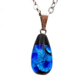 Gold Stone Firefly Glass Necklace, Blue, Drop, Pendant, Okinawa, Dragonfly, Ryukyu, No Gemstone