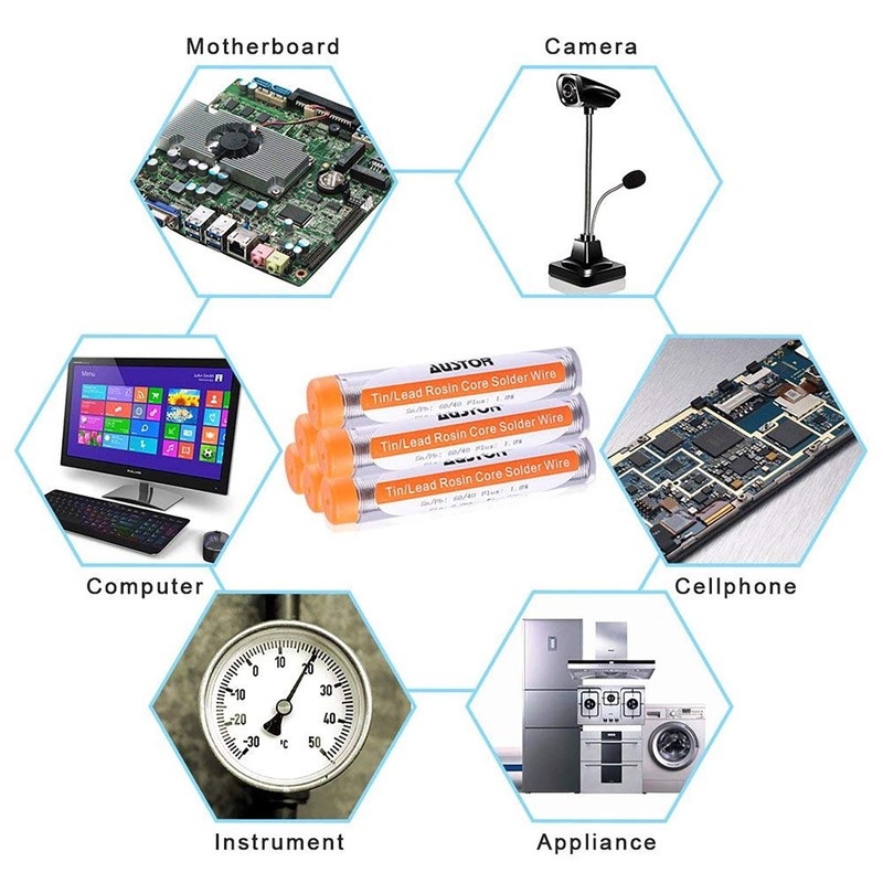 AUSTOR 6 Pack 60-40 Rosin Core Solder, Solder Wire Tin