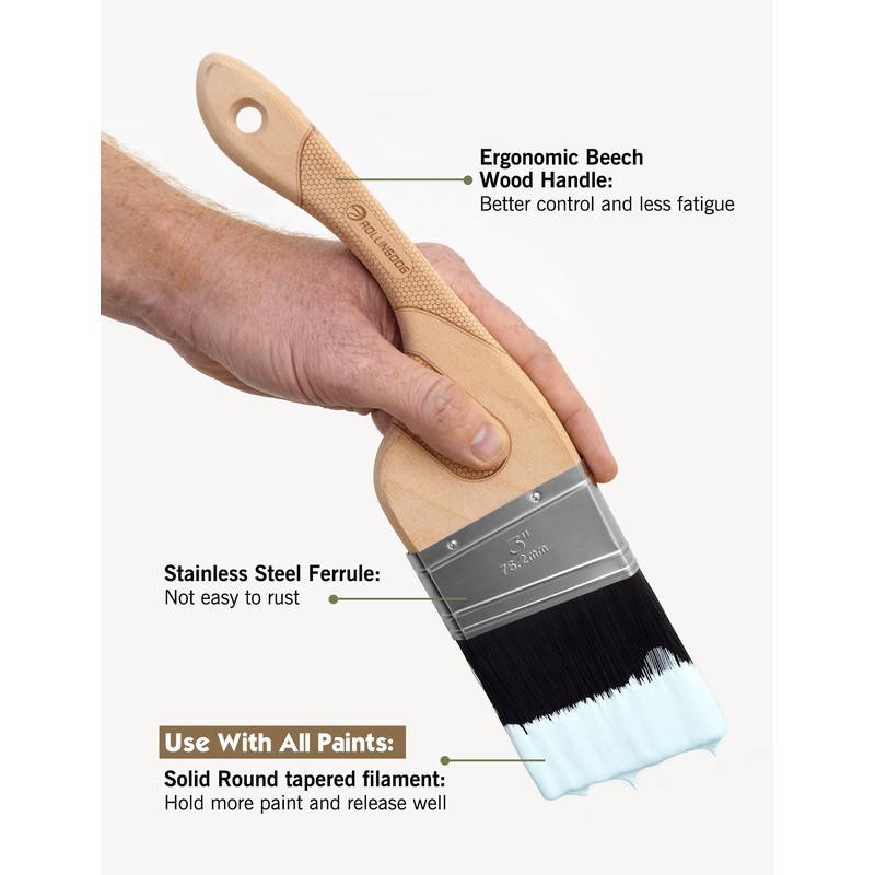 ROLLINGDOG Cutting In Brush- 3 Inch Angled Paint Brushes for
