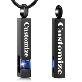 Crystal Cremation Urn Jewelry Cube Memorial Ashes Necklace Pendant Keepsake- Black Birthstone Series