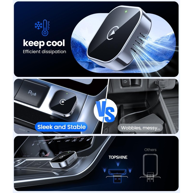 Wireless CarPlay Adapter 2025 – Ultra-Slim Dual-Band Bluetooth Car Adapter
