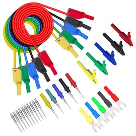 Goupchn 5PCS Banana Plug Silicone Test Leads Kit 4mm Fully Insulated Safety Shrouded Stackable Banana Plug with Alligator Crocodile Clips Test Fork Back Probe Pins for Multimeter