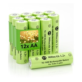 Howardly 1.2v AA Ni-MH Rechargeable Battery, Double A 900mAh 1.2V Rechargeable Battery Pre-Charged, High Capacity for Outdoor Solar Lights, Lawn Lamps, String Light (AA-900mAh-12pack