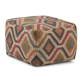 SIMPLIHOME Johanna 20 Inch Boho Square Pouf in Multi-Color Kilim Woven Jute, For the Living Room, Bedroom and Kids Room