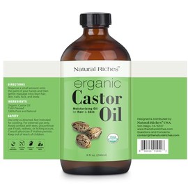 Natural Riches Aceite De Ricino Orgánico Frío Prensado Frío Botella Usda Certificado Para Piel Seca Caída Del Cabello Caspa Cabello Más Grueso - Hidrata Cura Piel Cuero Cabelludo Pestañas Más Gruesas