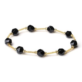 MetJakt Handmade Original Women Multicoloured Gemstone Stretch Bracelet Natural Stones Faceted Irregular Statement Perfect to Complete Any Outfit and Add a Touch of Colour (1 WRAP, Black Agate)